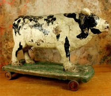 Antique Wooden Folk Art Cow