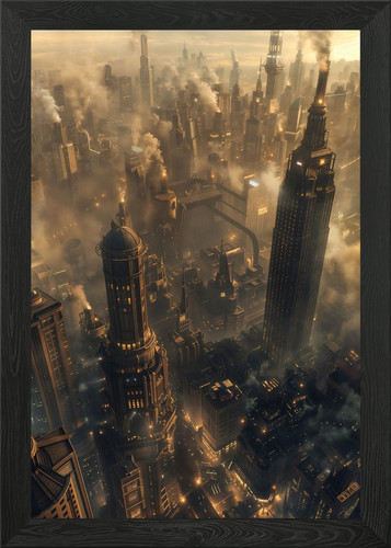 Steampunk cityscape framed - cityscape,