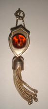 LOVELY ANTIQUE VINTAGE STERLING SILVER AMBER TASSLE FOB PENDANT CHARM
