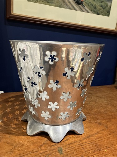 Vintage aluminium plant pot - plant,
