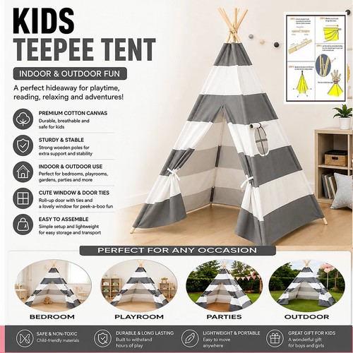 160cm large canvas kids teepee - large,