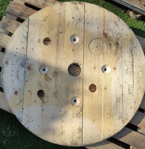 Wooden cable reel garden table - cable,