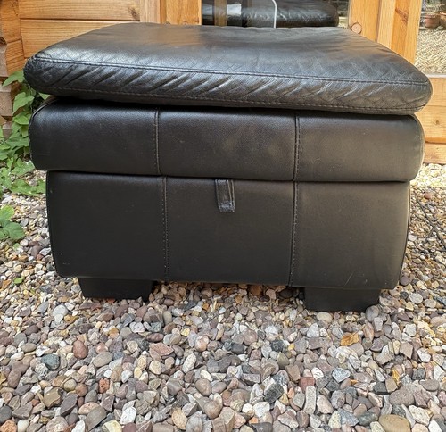 Black real leather ottoman - real,