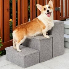 Ottoman Pet Stairs Adjustable Puppy Steps Storage Boxes Small Medium Dog Grey