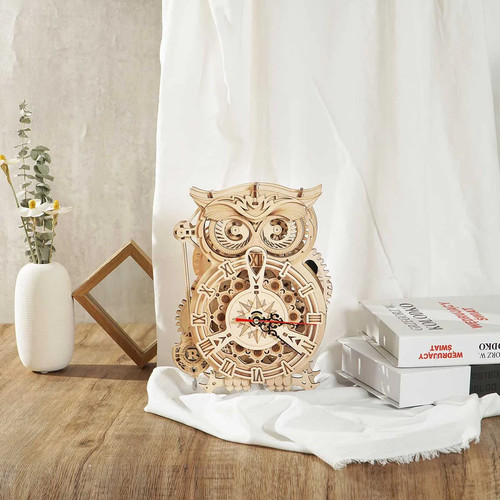 Rokr owl clock diy wooden - clock, 3d