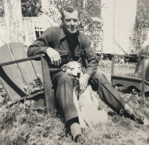 1950s man wood lawn - 1950s,