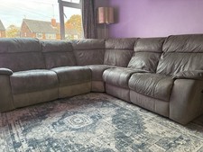 Large Corner Suede Electric Recliner Sofa In Grey/beige