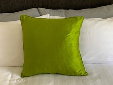 1 x Lime Green 100% Raw Silk Piped Edged Square Cushion Cover Only 48 x 48cm NEW