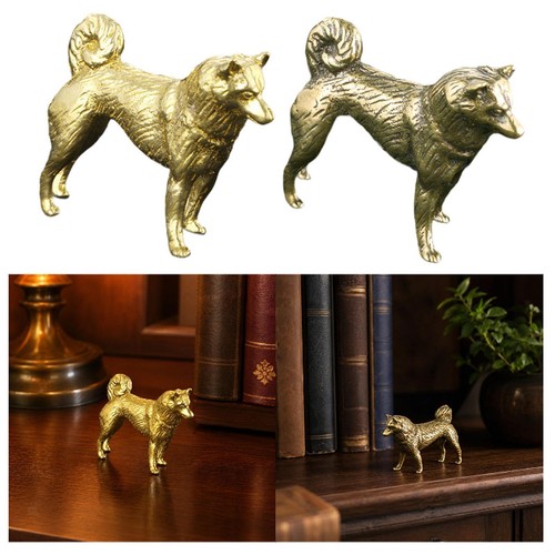 Brass dog statue - brass, table