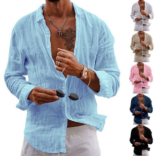 Mens cotton linen - long, sleeve