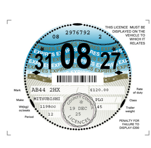 Vehicle tax disc 2026 2027 - disc, any