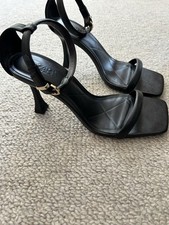Zara Real Leather Black Strappy Sandals Size 6 EUR 39