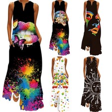 Womens Holiday Kaftan Maxi Dress Sundress Summer Beach Long Boho Dress Plus Size