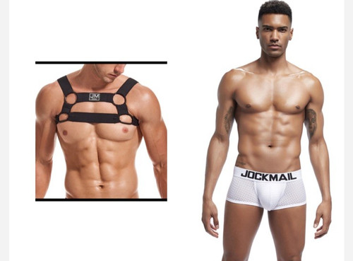 Men jockmail black harness - black,