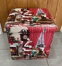 Christmas Santa Design Foldable Ottoman Storage Box Seat Christmas Decor Storage