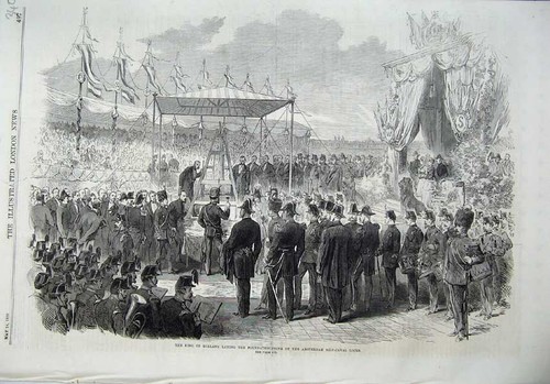 Old antique print 1870 king - old,