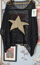 Lagenlook Black Crocheted freestyle  Overtop Gold Star up to size 20/22