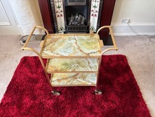 Vintage 3 Tier Marble Effect Tea Trolley W/Wheels & Removable Top Tray Ex Con