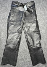 Diamond Plate Buffalo Leather Chaps Mens Small Black Motorcycle Riding Pants