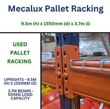 Used Mecalux Pallet Racking Frames 9.5m x 1550mm + Beams 3.7m 500kg Capacity