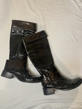 Peter Kaiser real leather knee high black bronze print riding Boots size 4