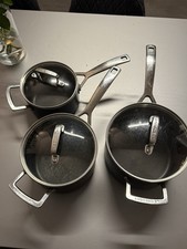 Le Creuset Set Of 3 Pans With Glass Lid