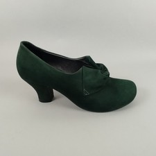 Hotter Donna Court Shoes Womens 5 Green Suede Leather Low Heel Smart Dance 40s