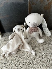 2 MAMAS & PAPAS MILLIE AND BORIS FLORAL EAR BUNNY RABBIT COMFORTER AND SOFT TOY