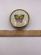Vintage Butterfly Needlepoint Framecraft Trinket Box Made in UK