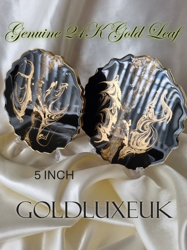 Black resin coasters with 24k - coasters,