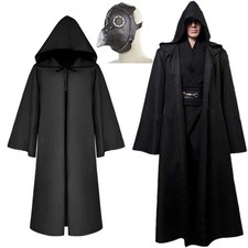 Halloween Cosplay Adult Black Robe Mask Hooded Cloak Plague Doctor Costume Set