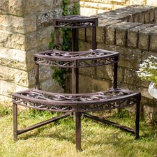 Cast Iron Corner Plant Stand Metal Scroll Quarter Round Flower Pot Etagere Rack