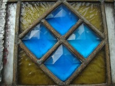 Antique  coloured glass small bejewelled panels 7"square  x 2