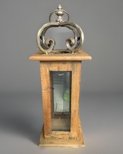 Large 21” Rustic Wooden Candle Lantern With Cast Iron Top Home Decor Vintage