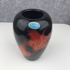 Poole Pottery England“ Forest Flame” Design Black & Orange Vase 7” Inches Tall