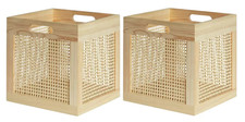 2x Habitat Rattan Square Box Natural Woven Basket Organizer For Home Office New