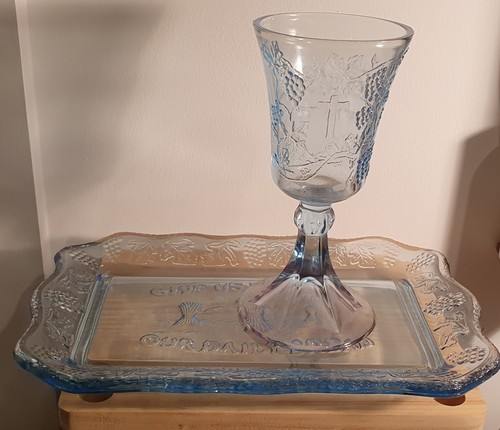 Blue pressed moulded - &,