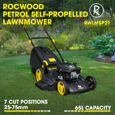 Petrol Lawnmower Self Propelled RocwooD 173cc 21″ 4 Stroke OHV Engine Mulching