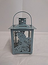 Small Metal/Glass Butterfly Lantern Tea Light Holder Green