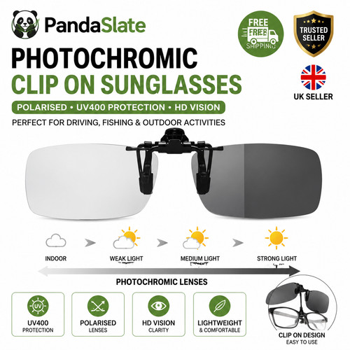 Photochromic polarised clip - polarised, on