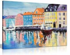 Copenhagen Boats on Water Painting Canvas Wall Art Picture Print Home Decor