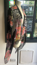 MEDIUM DRAPE WATERFALL  CHIFFON BLOUSE COVER UP SHEER BLACK MULTICOLOUR FLORAL
