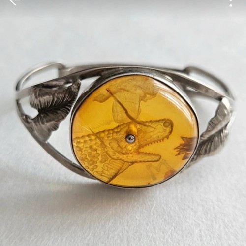 Sterling silver amber carved - sterling,