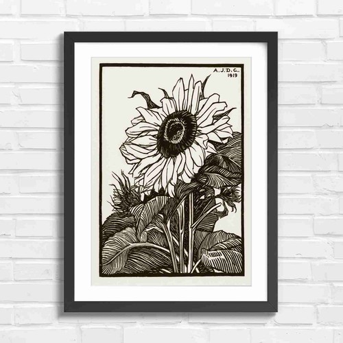 Vintage sunflower line art - vintage,