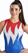 New GK ELITE Leotard GYMNASTICS Blazing Freedom USA Patriotic Sequin Bling  AS
