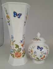 Vintage Aynsley Bone China 'Cottage Garden' 22cm Vase & Lidded Pot A18 O162