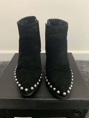 Black suede studded ankle - `black,