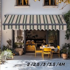 Multi-Stripe Outdoor Patio Garden Sun Shade Manual Awning Canopy Retractable