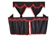 TRUCK CURTAINS FULL SET BLACK /RED  FIT MERCEDES,MAN,DAF,VOLVO,SCANIA , RENAULT
