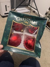 Vintage 90s Homebase Red Glass Christmas Baubles Set of 4 Traditional Tree Decor